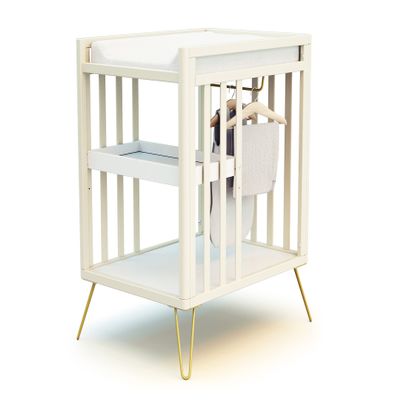 JURABABY Changing Table with 2 Wooden Shelves, Yellow, 76 x 56 x 94 cm