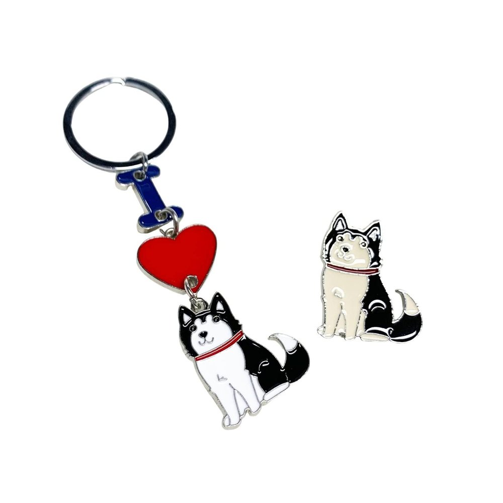BT Bear Dog Keychain and Brooch Set, Metal Dog Tag, Alaska