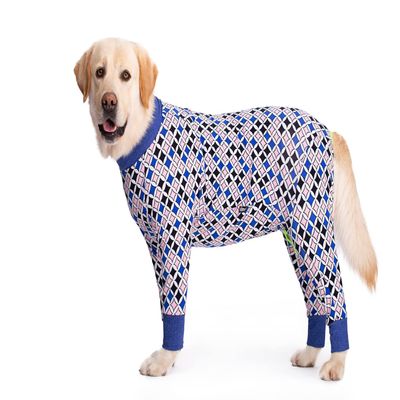 Dog Pajamas for Medium and Large Dogs, Cotton, Lightweight, Size 32, Blue Square