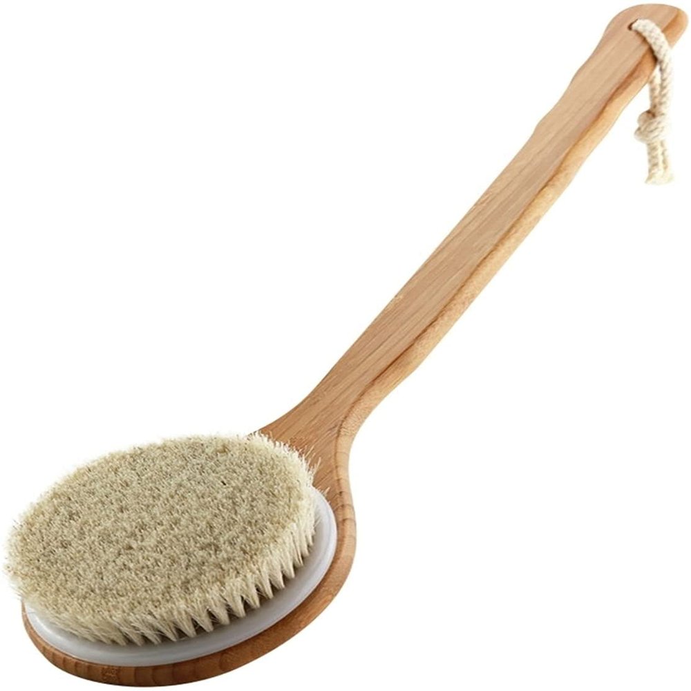 AKAZI Wooden Body Massage Shower Brush with Natural Bristles, Bath Brush for SPA, Women and Men, Skin Care Dry Body Brush - Towels
