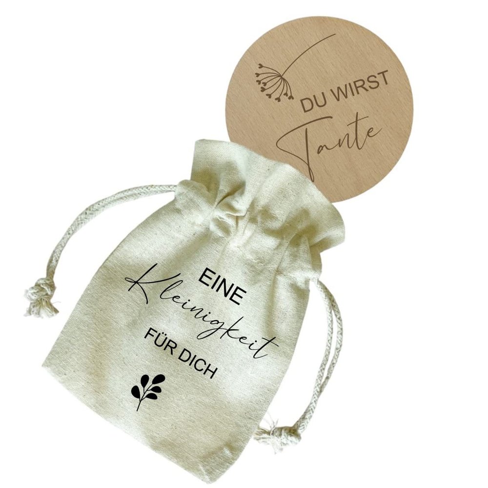 Wooden Pregnancy Announcement Milestone Disc with Gift Pouch