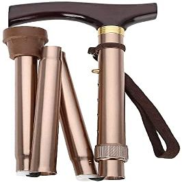 ATAAY Folding Walking Cane for Seniors with Wooden Handle, Adjustable, Bronze