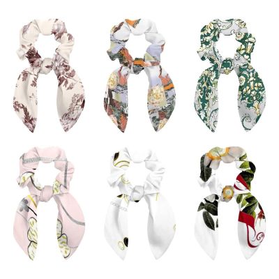 6-Piece Flower Scrunchies with Bows for Thick Hair