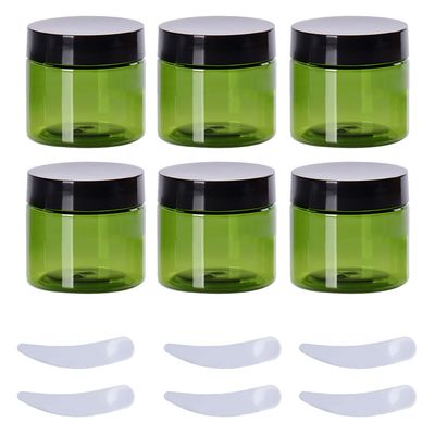 LusDoly 6-Pack 50 mL Green Plastic Cosmetic Jars with Black Lids