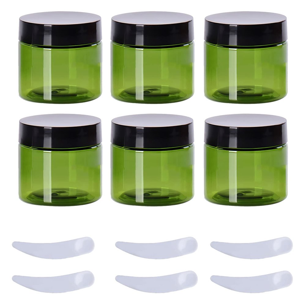 LusDoly 6-Pack 50 mL Green Plastic Cosmetic Jars with Black Lids