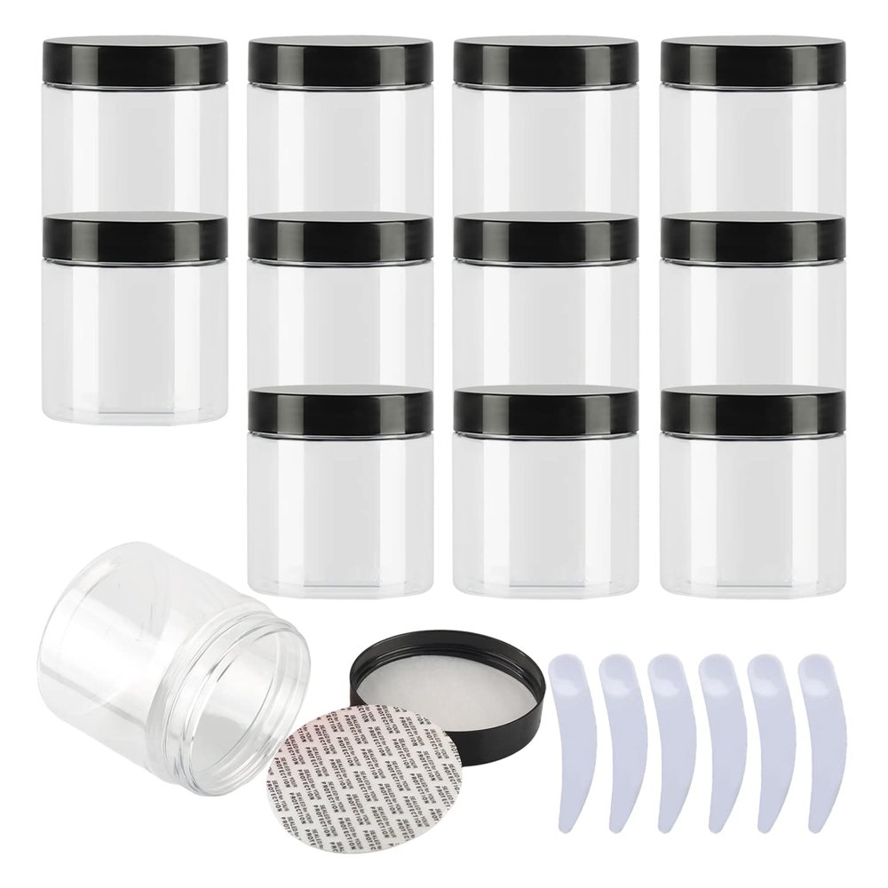 LusDoly 24-Pack 200 ml Transparent Plastic Cosmetic Jars with Black Lids