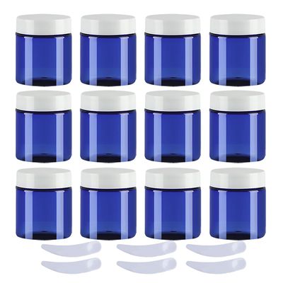 LusDoly 12-Pack 80 ml Blue Plastic Cosmetic Jars with White Lids