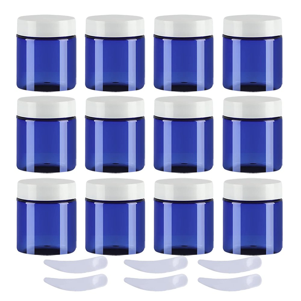 LusDoly 12-Pack 80 ml Blue Plastic Cosmetic Jars with White Lids