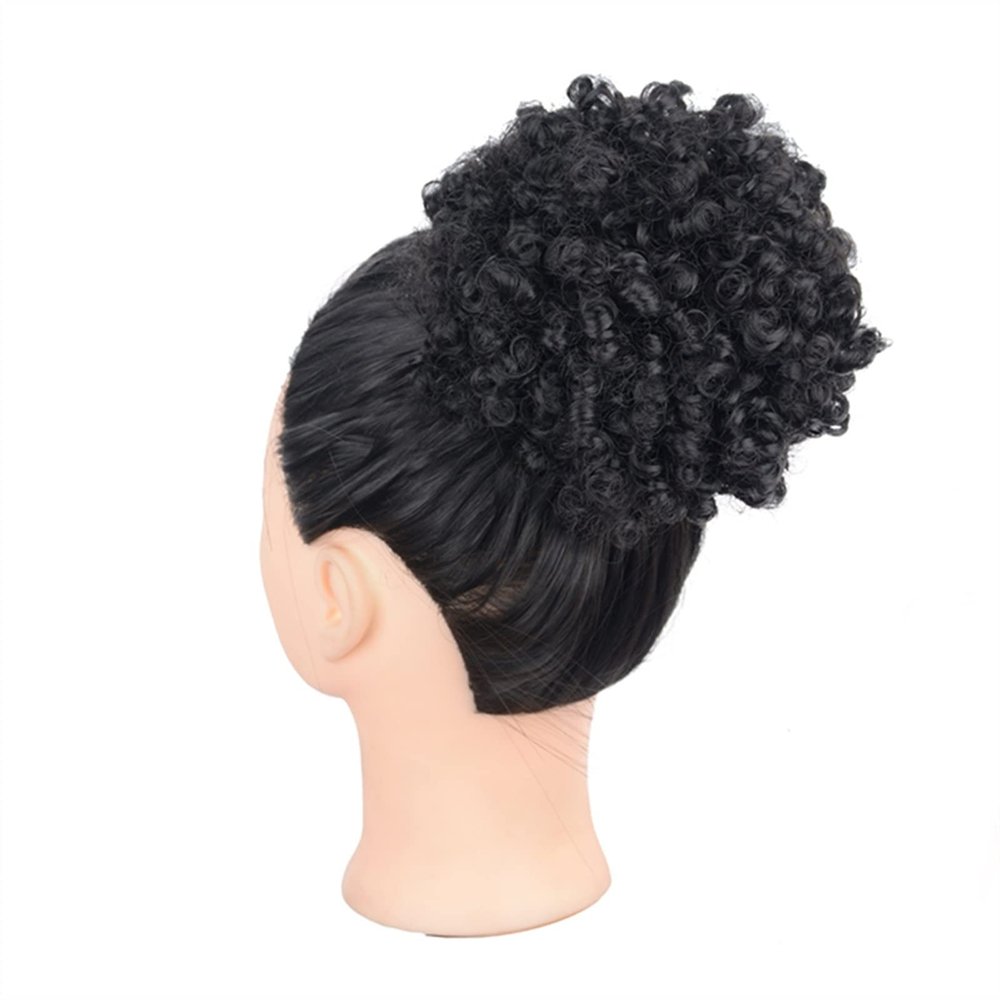 HIHELO Synthetic Hair Bun for Women, Afro-Curly Shaggy Ponytail Extension with Drawstring, Shaggy Bun for Black Women (Color: 07)
