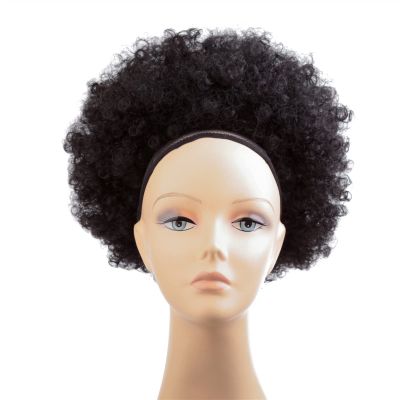 HIHELO 10-Inch Short Synthetic Curly Hair Bun with Drawstring Ponytail Extensions, Afro Shaggy Bun for Black Women, Color #1B