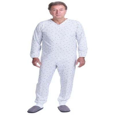 FERRUCCI COMFORT Cotton Pajama for Older Adults, Long Sleeves, Back and Leg Closures, Incontinence and Alzheimer’s, Made in Italy, White, Men’s, XS