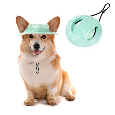 Pet Bucket Hat with Ear Holes, Adjustable, M, Green