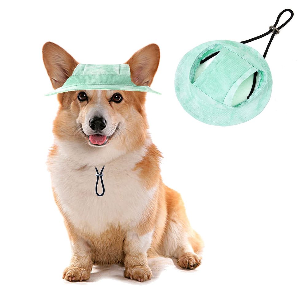Pet Bucket Hat with Ear Holes, Adjustable, M, Green