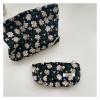 PURRL Women's Cosmetic Bag, Embroidered Daisies, Korean Travel Toiletry Bag, Canvas Makeup Case Organizer Pencil Pouch (Color: S beige) view 4