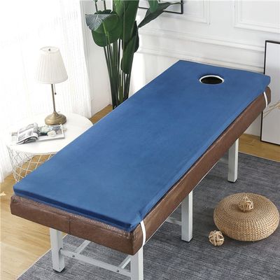 4 cm Thick Plush Massage Table Mattress Topper with Round Head, Navy Blue, 70 x 190 cm, Bed Not Included