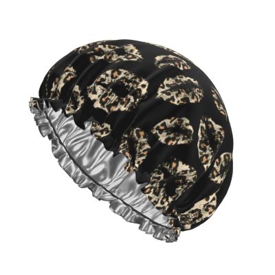 Leopard Lips Reusable Shower Cap for Women with PEVA Lining