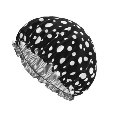 White Polka Dot Reusable Shower Cap for Women