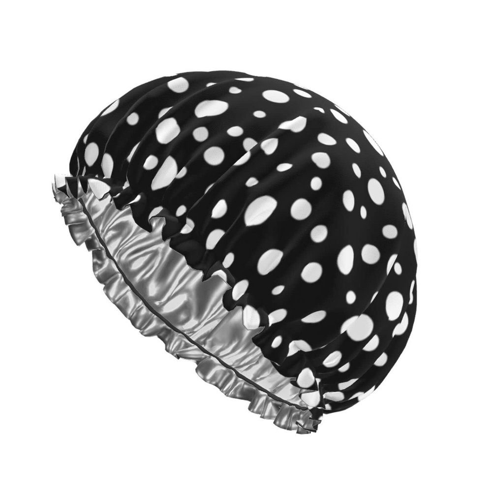 White Polka Dot Reusable Shower Cap for Women