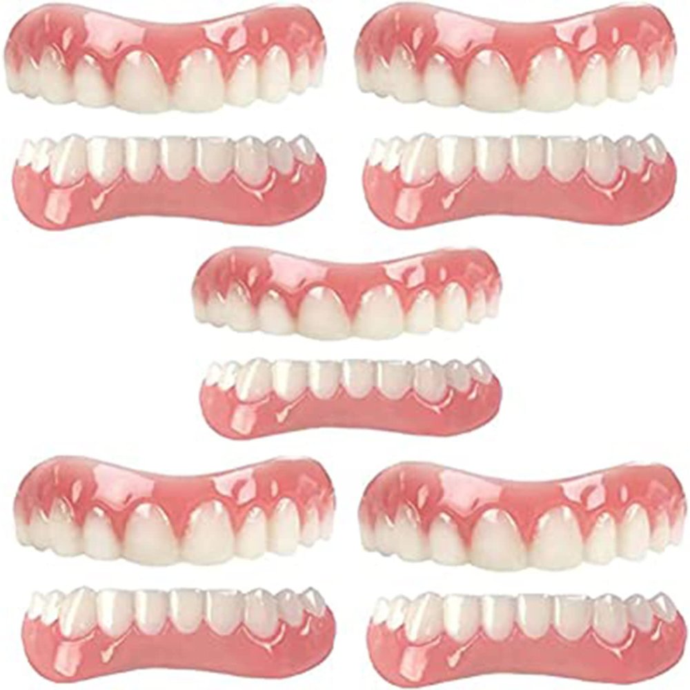 EMERZE False Teeth Veneers, Silicone Prostheses, Cosmetic Temporary Dentures, Upper and Lower Matching Set, Unisex, Natural Shade, Comfortable Fit, 5 Pairs