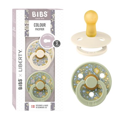 BIBS Colour Liberty Pacifiers 2-Pack, BPA-Free, Cherry-Shaped Nipple, Natural Rubber/Latex, Size 2 (6–18 Months), Eloise Sage
