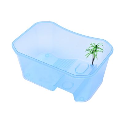 SISWIM Reptile Feeding Box with Protected Platform Ramp, Blue