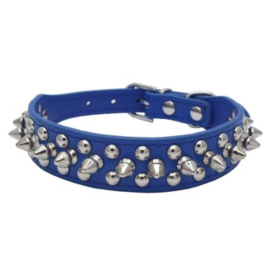 Anti-Bite Spiked Dog Collar, Studded Pet Collar for Small, Medium, and Large Dogs (Navy, Size