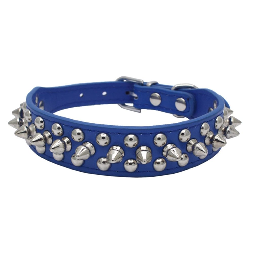 Anti-Bite Spiked Dog Collar, Studded Pet Collar for Small, Medium, and Large Dogs (Navy, Size