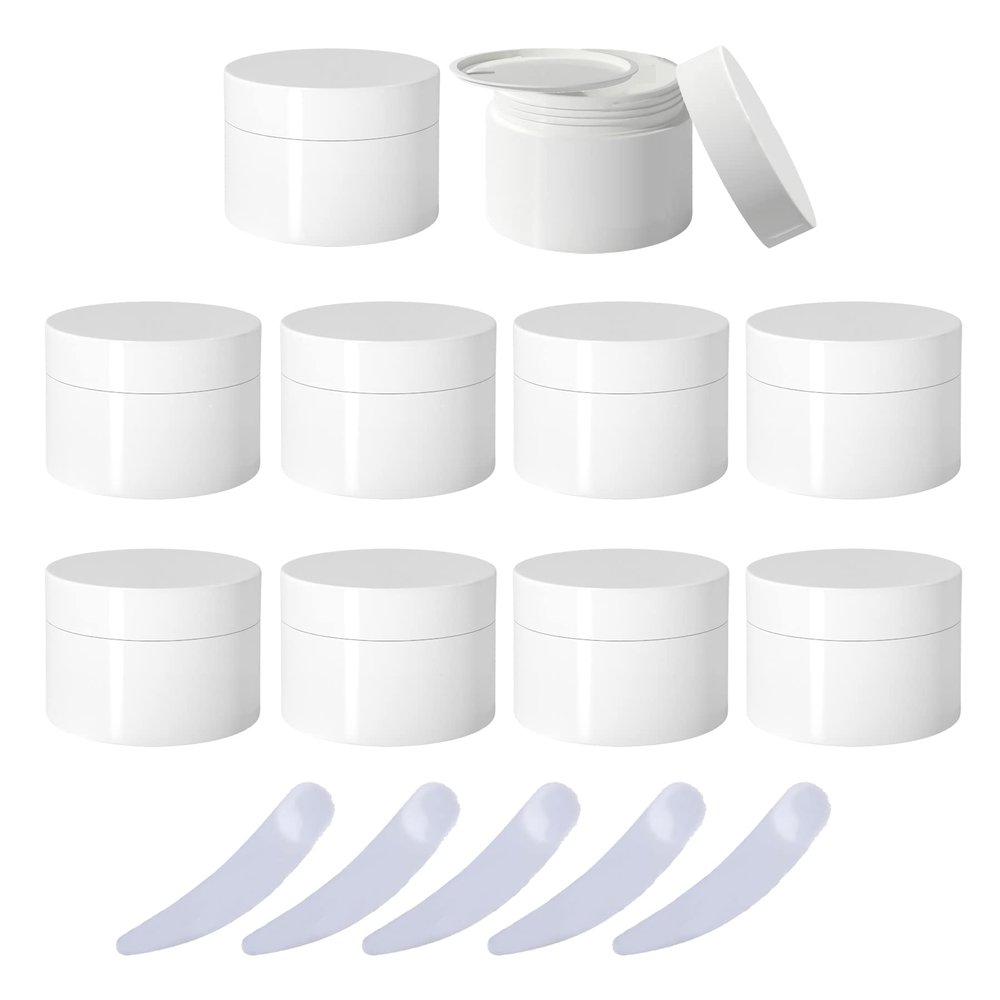LusDoly 10-Pack 50 ml White Plastic Cosmetic Jars with Screw Lids