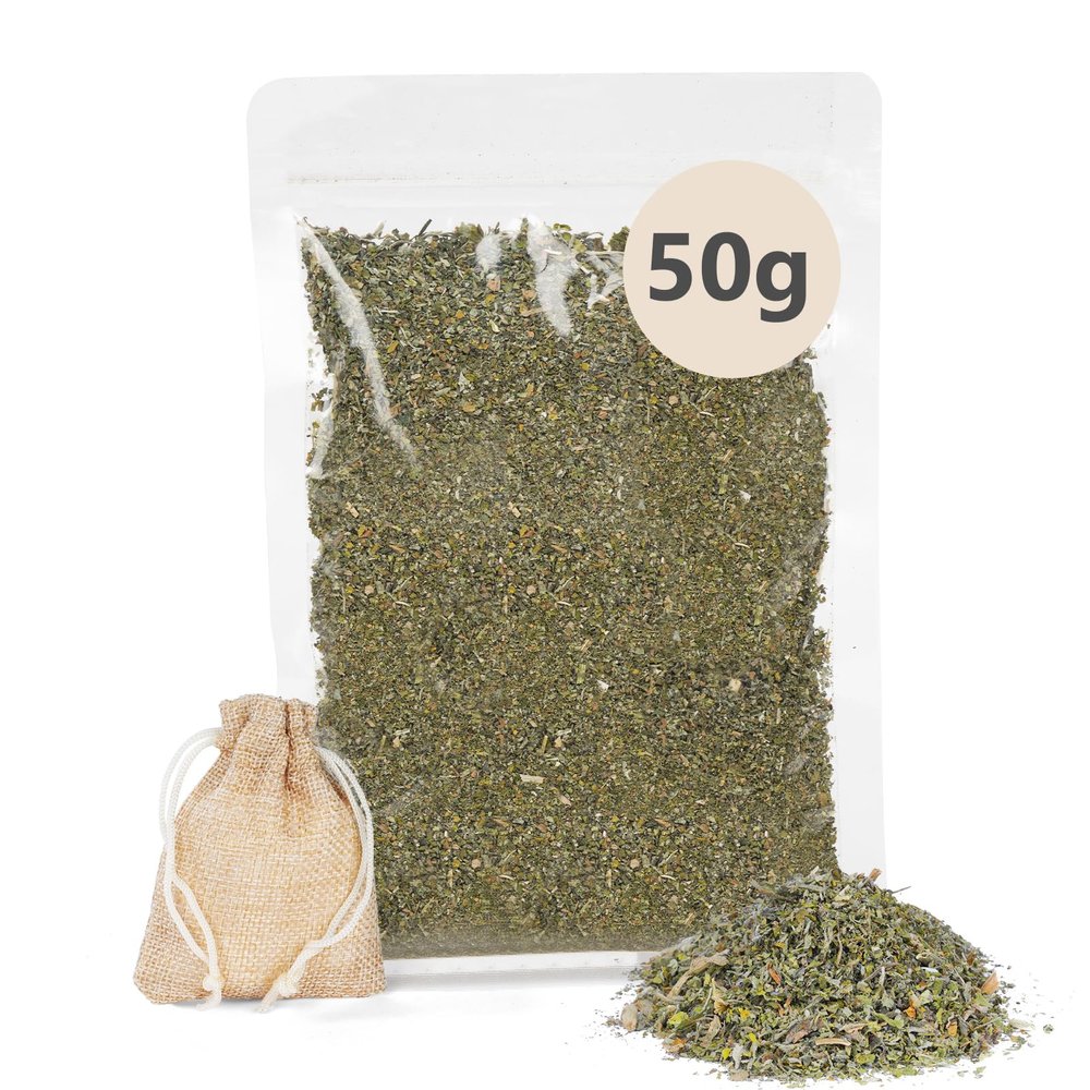 OSDUE Catnip with Refillable Pouch, 100% Natural Blend, for Cat Play and Training (50g)