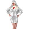Sexy Nun Cosplay Costume Set – Shiny PVC Leather Mini Dress view 2