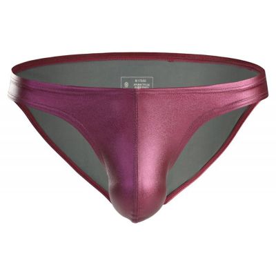 Men's Wetlook String Thong, Leather-Look Underwear, Red, Size S