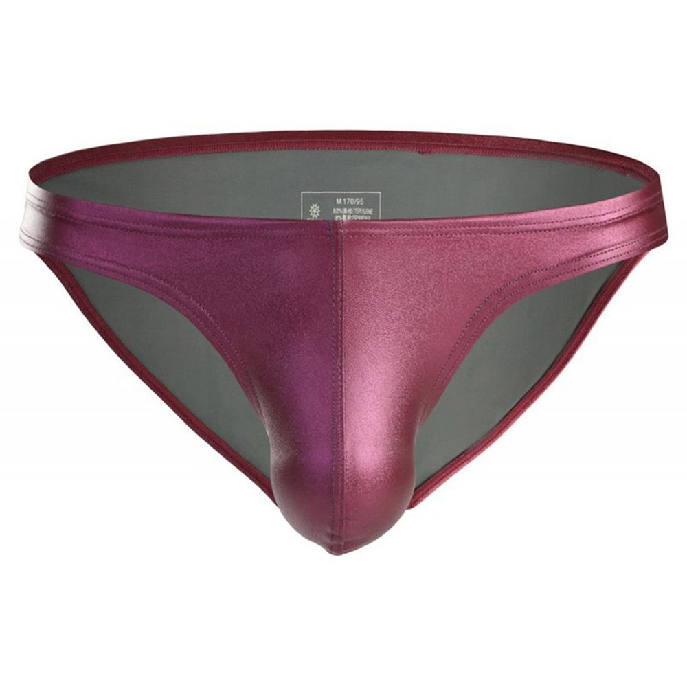 Men's Wetlook String Thong, Leather-Look Underwear, Red, Size S