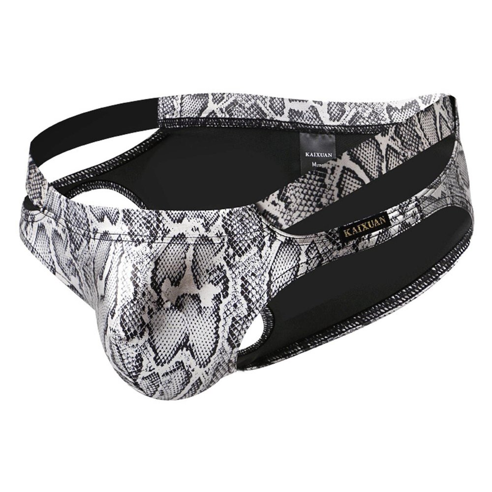 Wet-Look Men's Briefs Thong Underwear, Leather-Look Sexy Clubwear, Silver, L