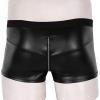 Men’s Wet-Look Leather-Look Boxer Shorts with Zipper, Black, M view 3
