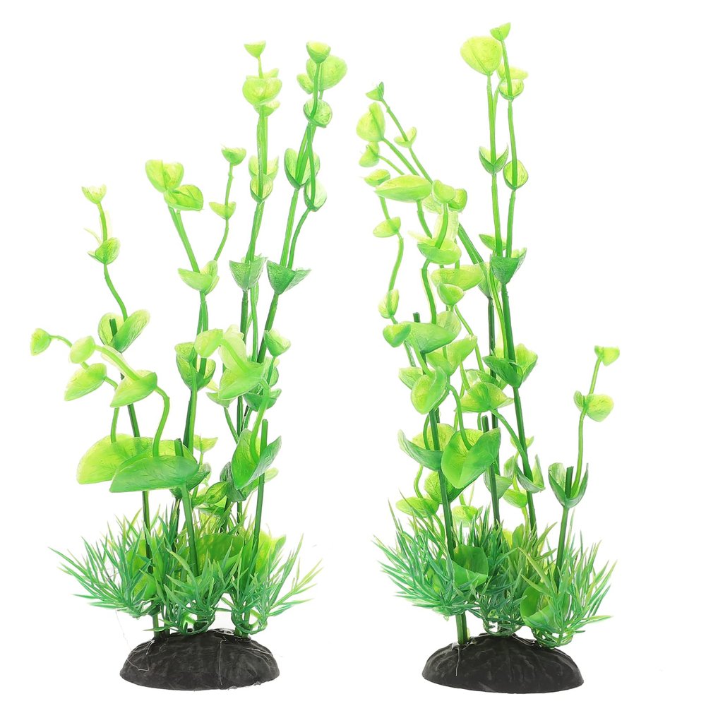 POPETPOP 2-Piece Artificial Water Plants for Aquariums, Green, Realistic Fish Tank Decor