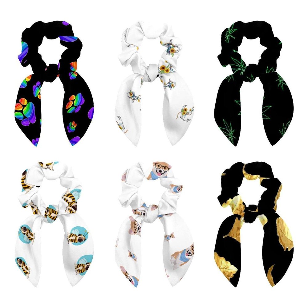 6-Piece Hair Scarf Scrunchies with Nautical Anchor and Sunflower Designs