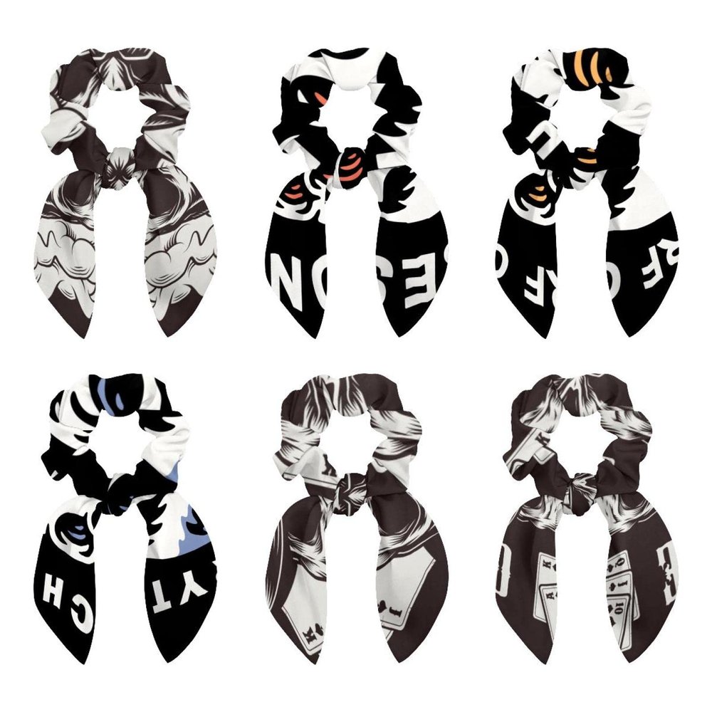 6-Piece Summer Coconut Skull Hair Scarf Ties with Bows, Elastic Ponytail Holders for Women and Teen Girls
