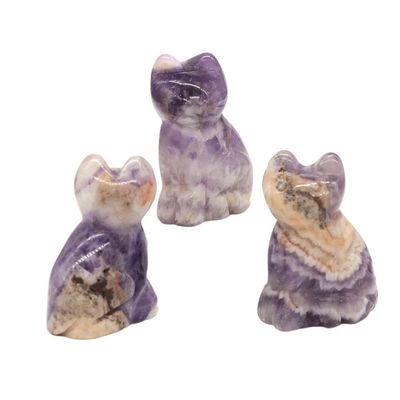 HXSCOO 1.5-Inch Hand-Carved Natural Stone Cat Statue, Amethyst, 10 pcs