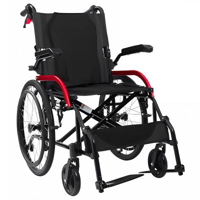 Bueuwe Foldable Lightweight Active Wheelchair, Self-Propelled, 46 cm Seat Width, Black Aluminum, Low Backrest