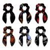 6-Piece Hummingbird and Tropical Flower Embroidered Scarf Scrunchies with Bows view 1