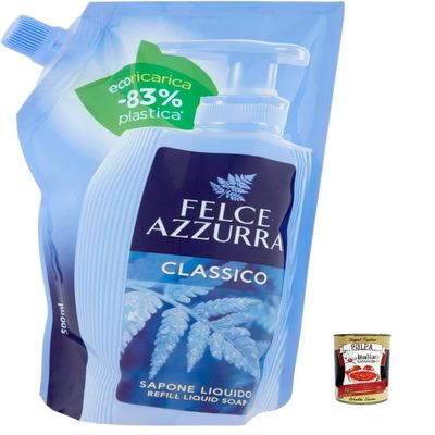 Italian Gourmet Liquid Soap Refill Bundle 6 x 500 ml + Free Italian Gourmet Polpa, Felce Azzurra Style Classico Sapone Liquido Refill, 3 L Hand Soap Supply