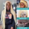 HD Transparent Lace Front Human Hair Wig, Blonde Brazilian Hair, 13x4 Lace Frontal, #613, Long Straight with Baby Hair view 4
