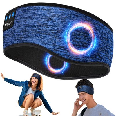 TPfocus Bluetooth 5.2 Sleep Headband with HD Stereo Speakers, Rechargeable, Blue