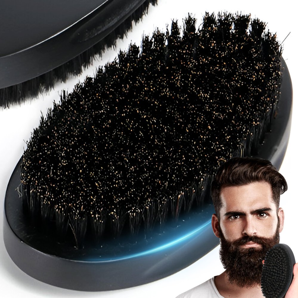 Retoo Wooden Beard Brush, Vegan Nylon Bristles, Oval, Medium-Firm