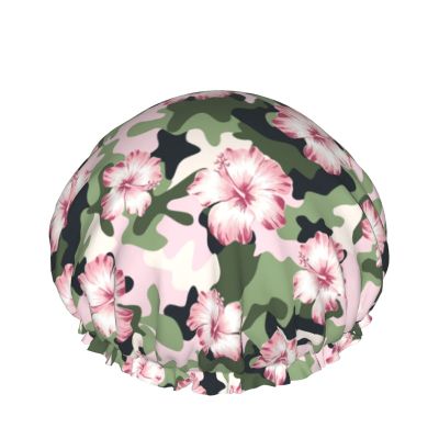 Pink Floral and Camouflage Reusable Elastic Waterproof Shower Cap for Women and Girls