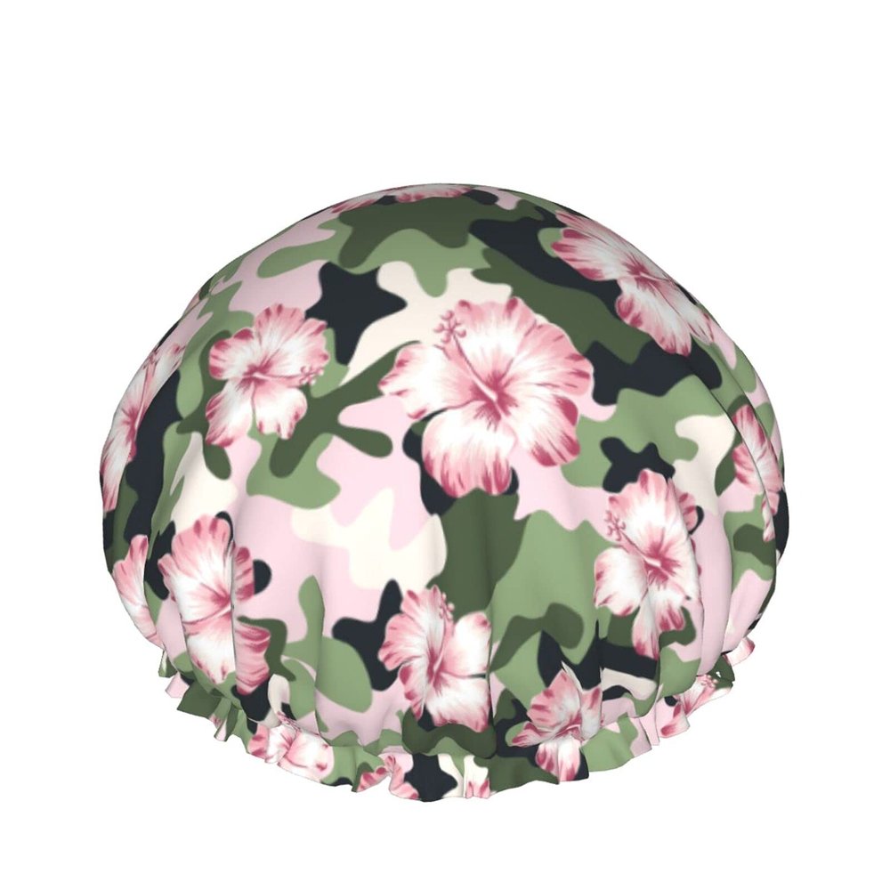 Pink Floral and Camouflage Reusable Elastic Waterproof Shower Cap for Women and Girls