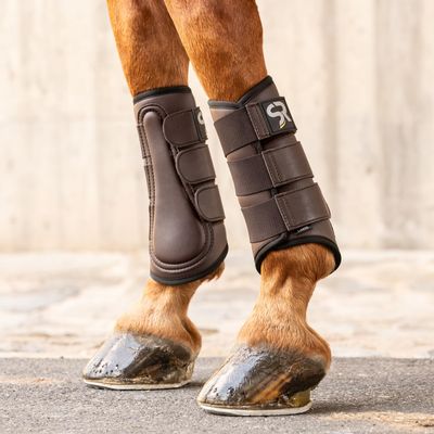 SUNRIDE Dressage Boots for Horses, 2-Piece Set, Brown, M/28 cm
