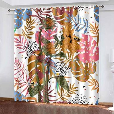 Blackout Thermal Curtain, Pink Leaves, 3D Insulating, 2 Panels, 280 x 250 cm