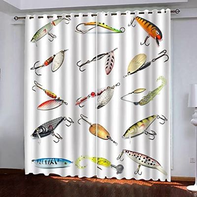 3D Blackout Curtains, Colorful Fishhook Design, Set of 2, 140 (W) x 160 (H) cm