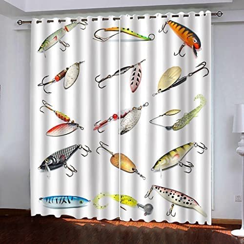 3D Blackout Curtains, Colorful Fishhook Design, Set of 2, 140 (W) x 160 (H) cm
